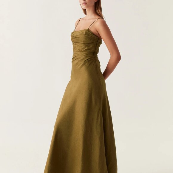 NEW AJE Clarice Draped Maxi Dress in Deep Olive size 8 - Picture 4 of 7